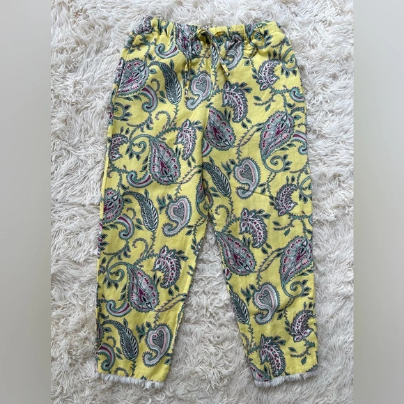 Zara paisley print linen cotton blend high waist pull on drawstrings yellow SX S - Picture 1 of 13
